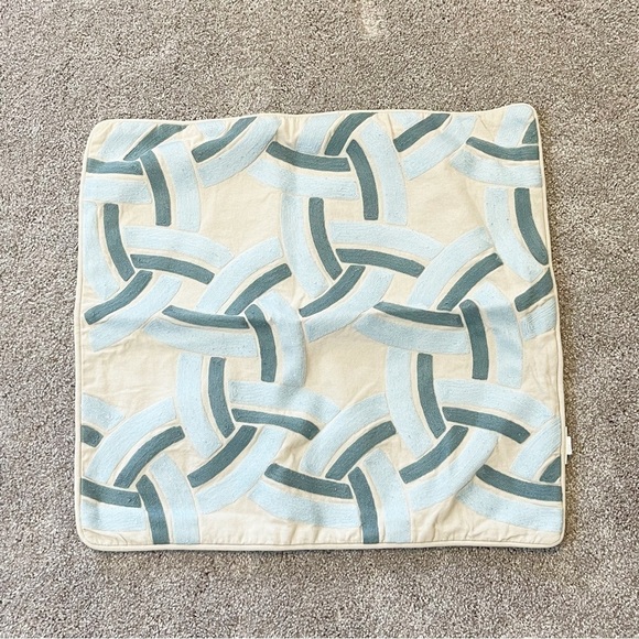 SUBURBAN HOME BY DURALEE Embroidered Blue Trellis Pattern Throw Pillow Cover - Picture 1 of 8